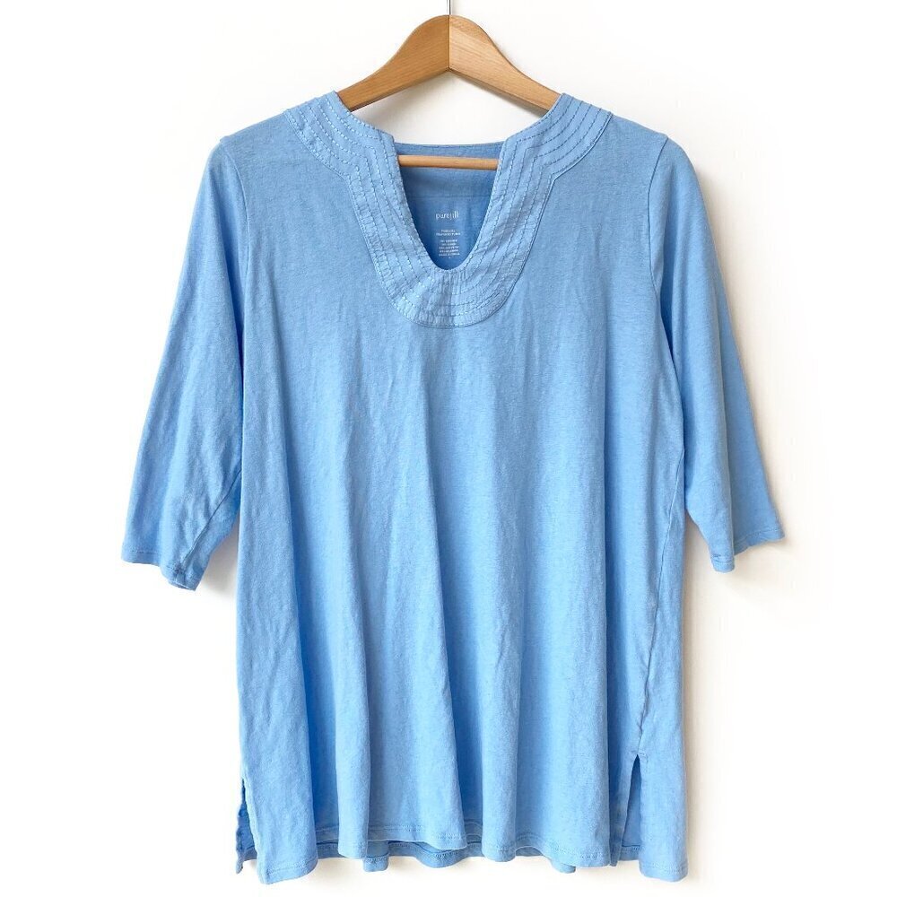 J. Jill Pure Jill Light Blue Linen Blend Trapunto Tunic S
